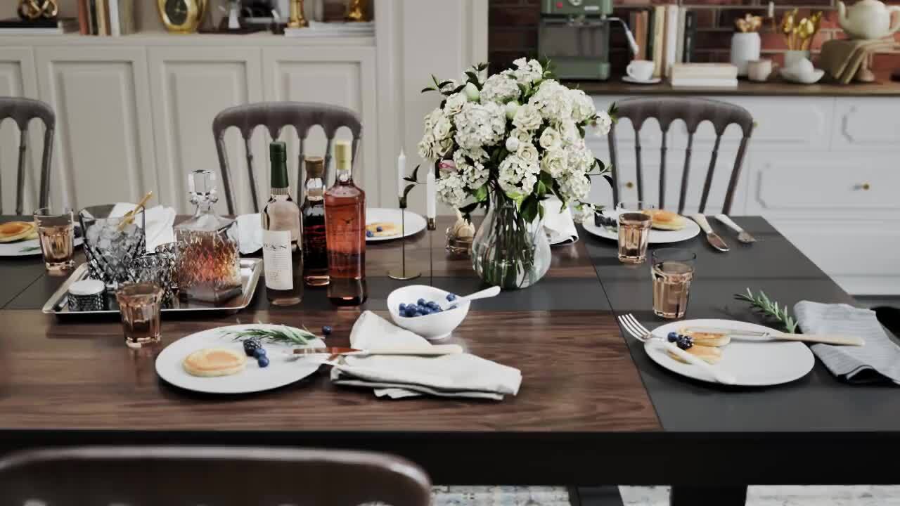 FUFU&GAGA Black Walnut Wood 86.8 in. W Trestle Dining Table