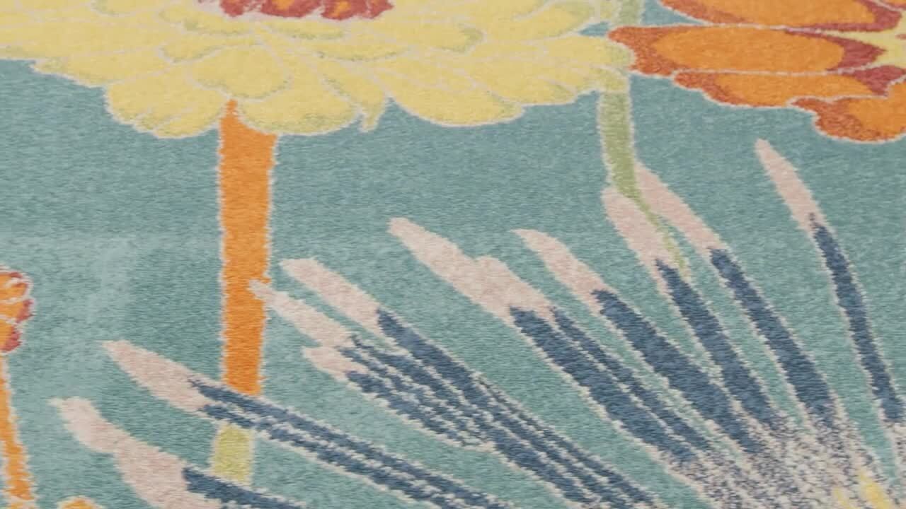 Nourison Allur Turquoise Multicolor 5 ft. x 7 ft. Floral Medallion Boho ...