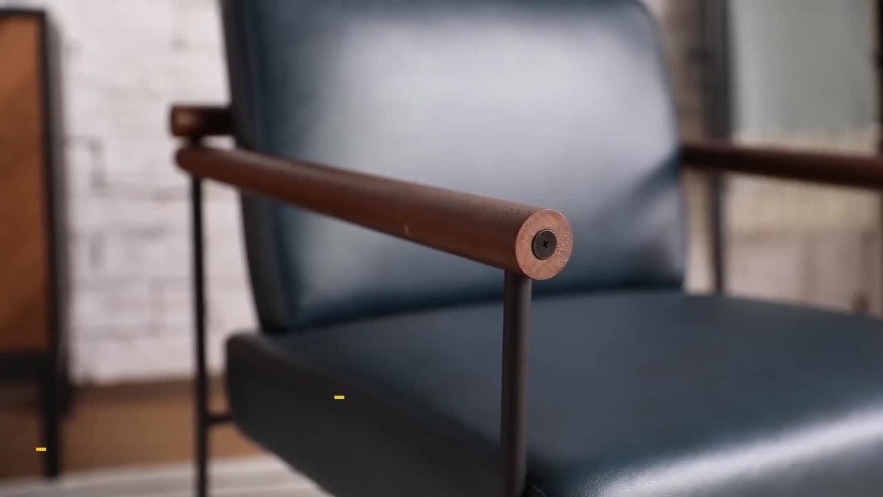 JAYDEN CREATION Juan Turquoise Modern Leather Arm Chair with Metal
