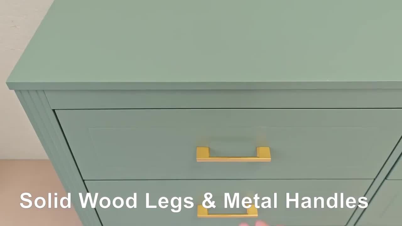 47.24 in. W Light Green 6 Chest of Drawers Double Dresser/Storage Cabinet  with Metal Handles & Solid Wood Legs