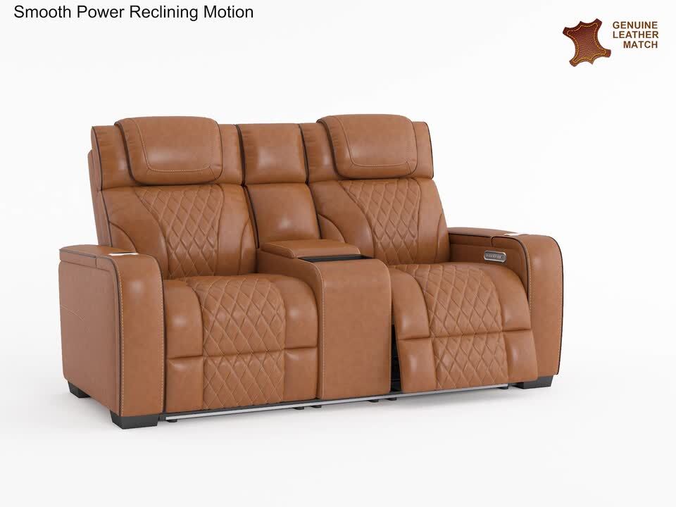 Lazzara Cassian 72 in. W Brown Leather 2-Seater Power Double