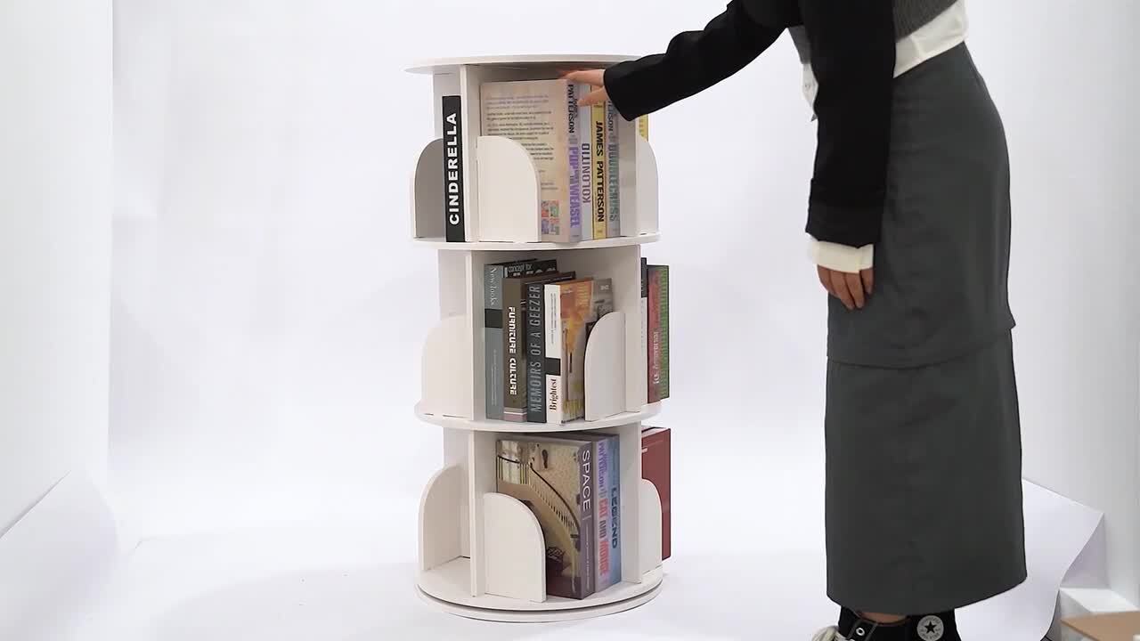 2 Tier Rotating Bookshelf Solid Wood 360 Revolving Bookcase Floor