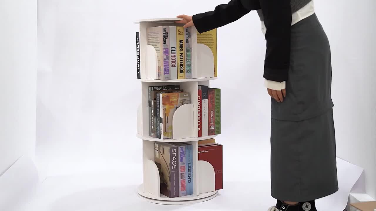 GTE 3 Layers Simple And Modern Solid Wood 360 Degree Rotating Bookshelf