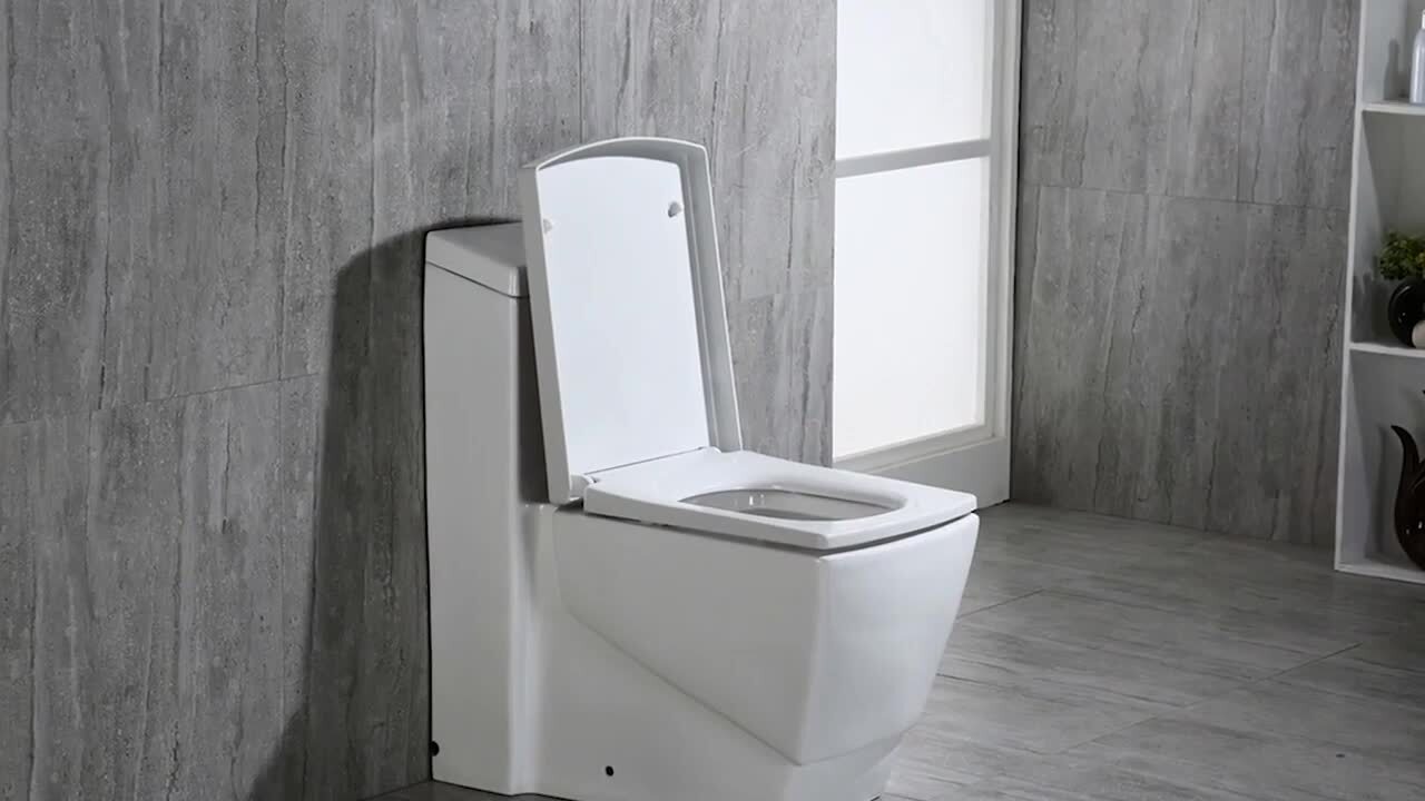 Square Close Coupled Toilet Modern Bathroom White Ceramic Soft