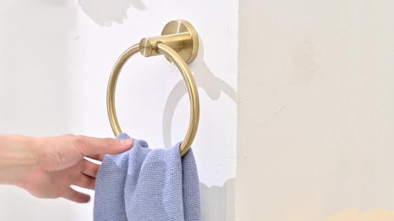 5-Piece Bath Hardware with Towel Bar Towel Hook Toilet Paper Holder and Towel Ring Set in Brushed Gold