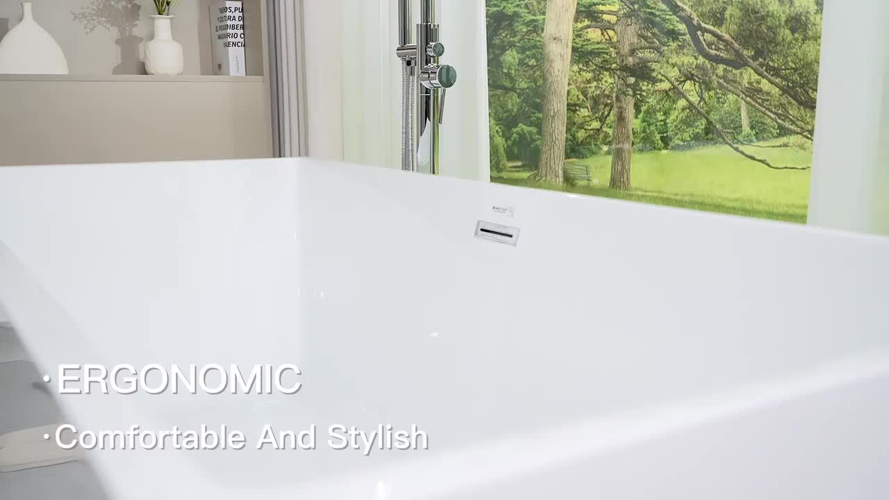 Vanity Art 67 in. Acrylic Flatbottom Freestanding Bathtub in White/Integrated Overflow