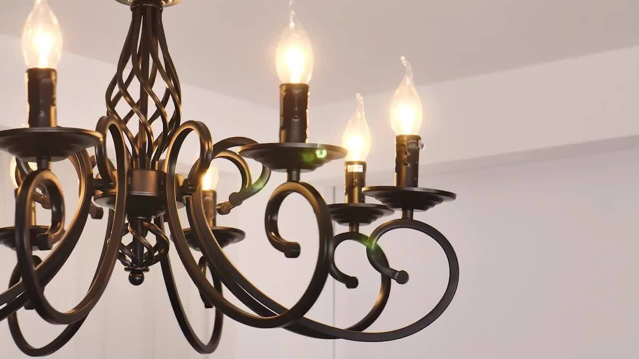 Genoci 8 Light Black Retro Dimmable Empire Candle Chandelier for
