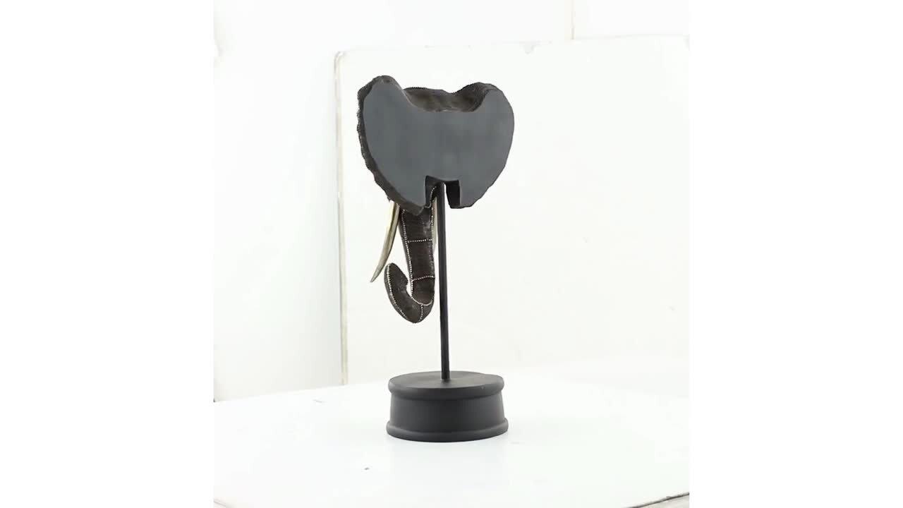 Litton Lane 9 in. x 27 in. Black Polystone Elephant Litton Lane 9 in. x 27 in. Black Polystone Elephant