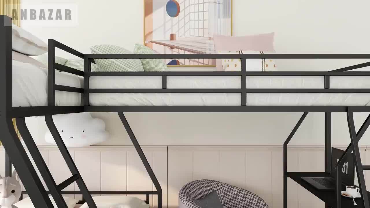 Black or Silver or White Full Size Metal Loft Bed Frame Kids Bunk Bedroom Dorm 