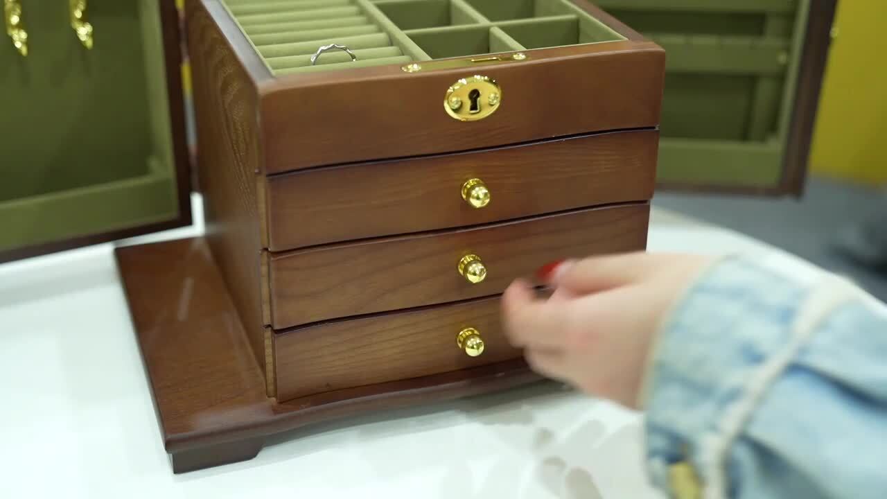 YIYIBYUS 4-Drawer Wooden Jewelry Box with Mirror and Lock OT-ZJGJ