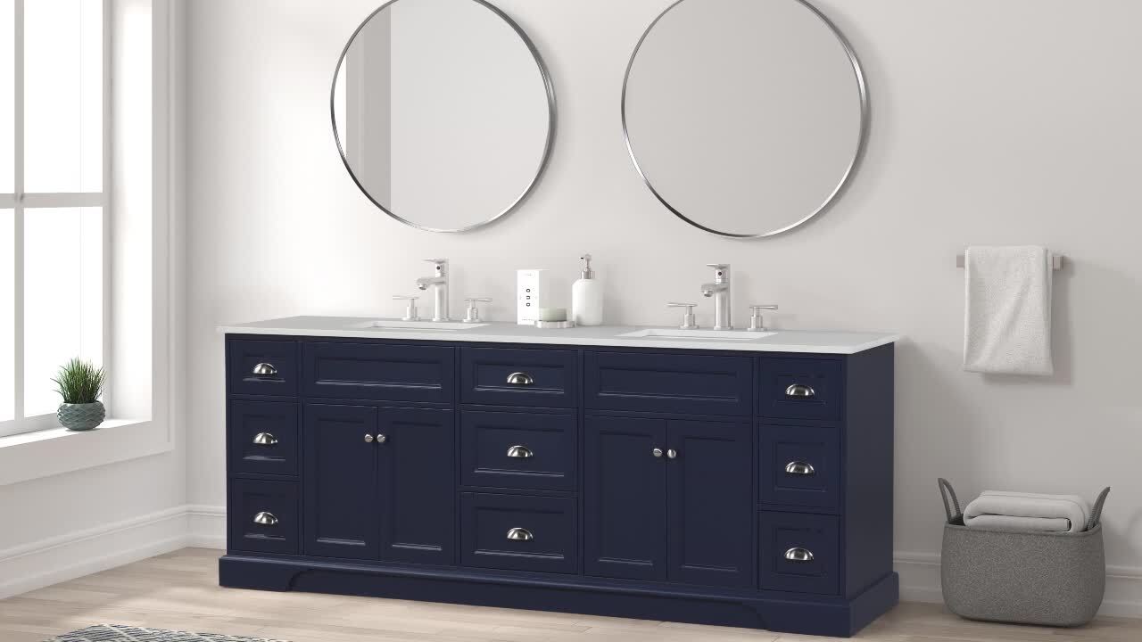Epic 96 in. W x 22 in. D x 34 in. H Double Bathroom Vanity in Blue with White Quartz Top with White Sinks