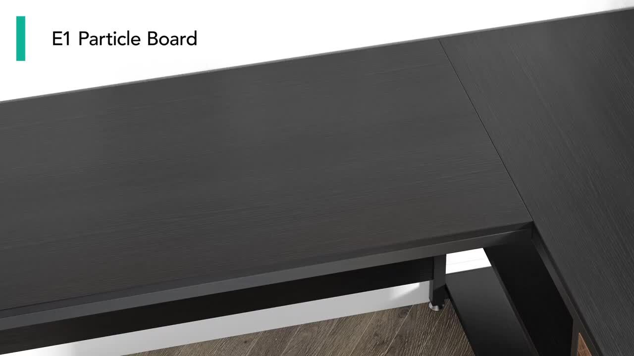 BYBLIGHT Lanita 60 in. L Shaped Desk Rustic Brown Black Engineered