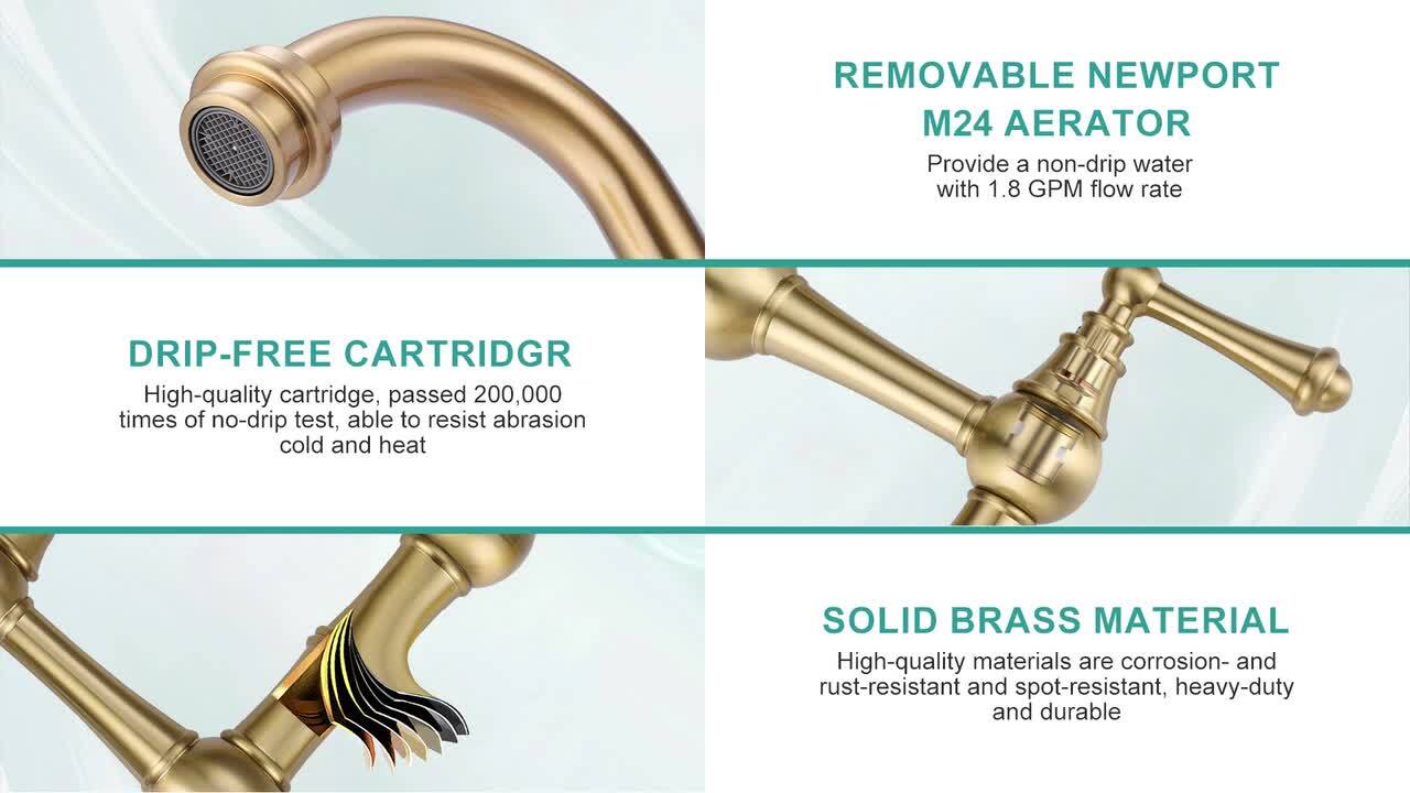 AVITAS Vintage Double Handle High Arc 2-3 Hole Brass Bridge