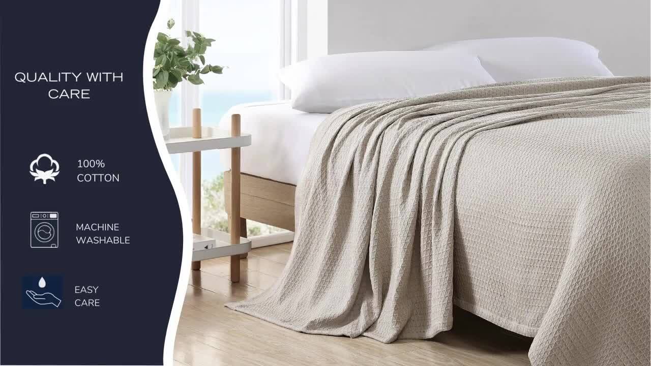 Baird 1 Piece Beige Cotton Full Queen Knitted Blanket