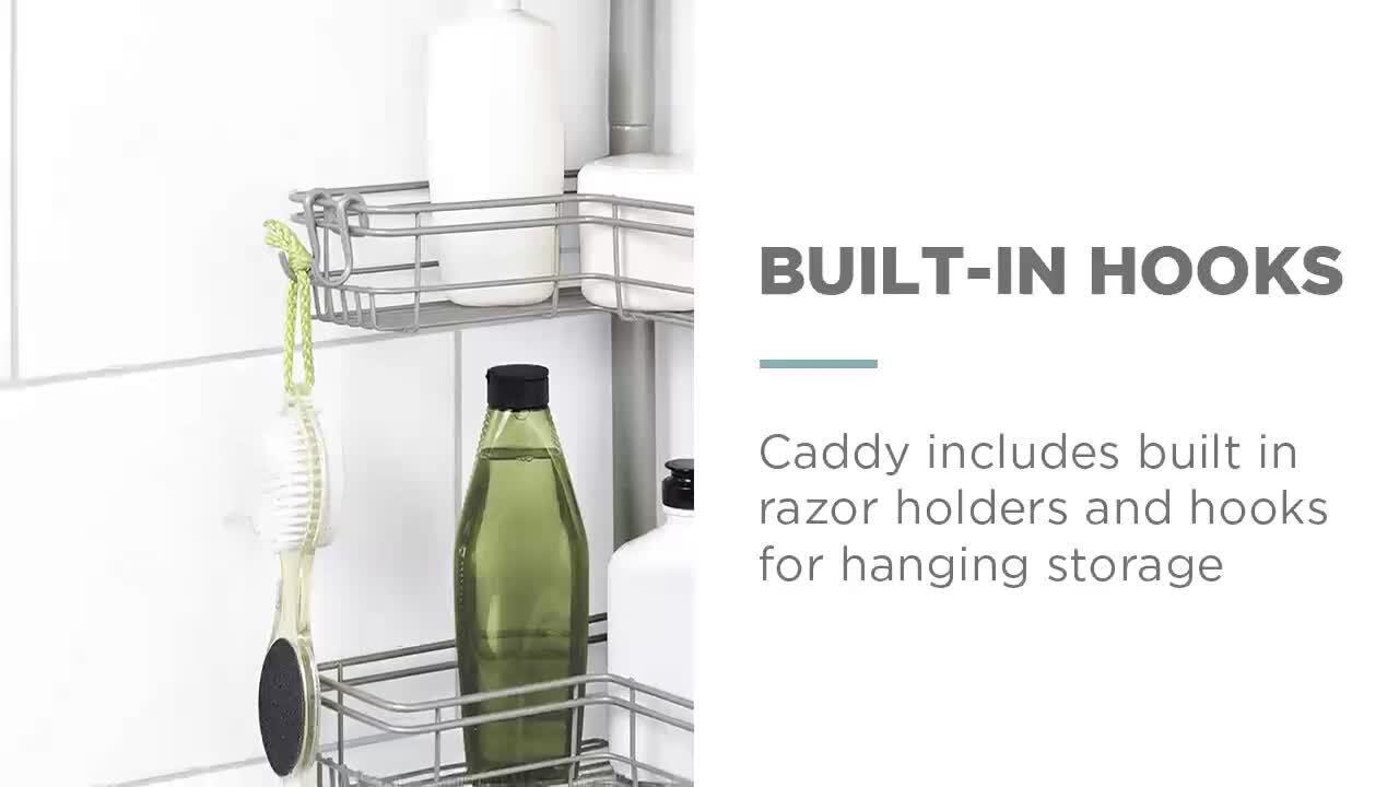 Zenna Home Tension Pole Shower Caddy, 4 Basket Shelves, Adjustable, 60-96 inch, White
