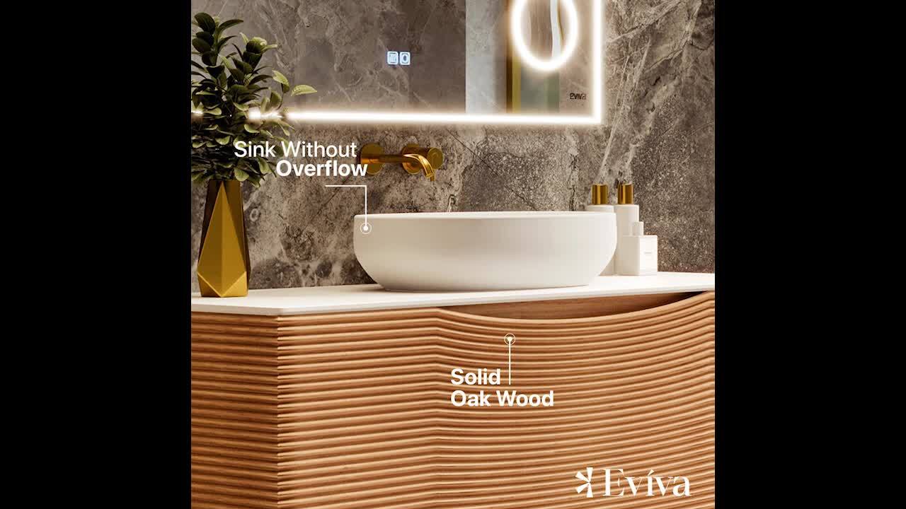 Eviva Leah 39 in. W Solid Wood Single Sink Bath Vanity Floating in Medium Oak with White Solid Surface Top