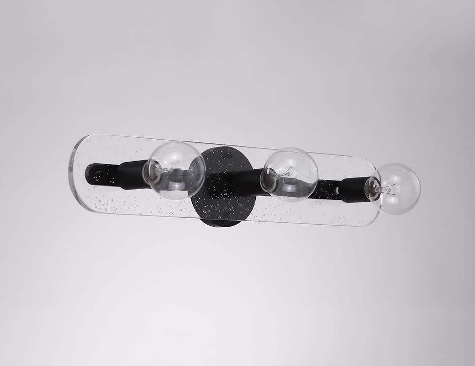 Designers Fountain - Demi 24 in. 3-Light Matte Black Glam Vanity Light with Artisan Cast Glass Shade