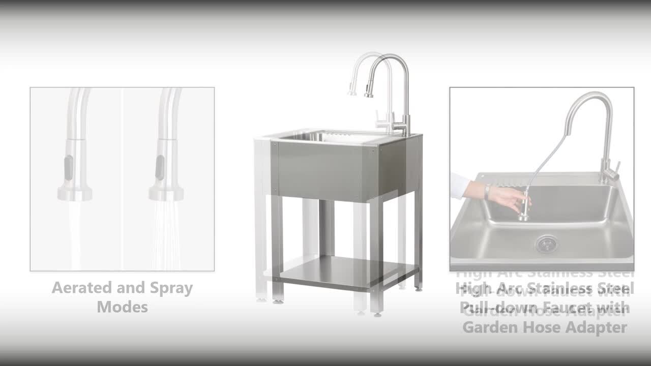Presenza All-in-One Freestanding Stainless Steel Laundry Utility Sink with Stand and Faucet