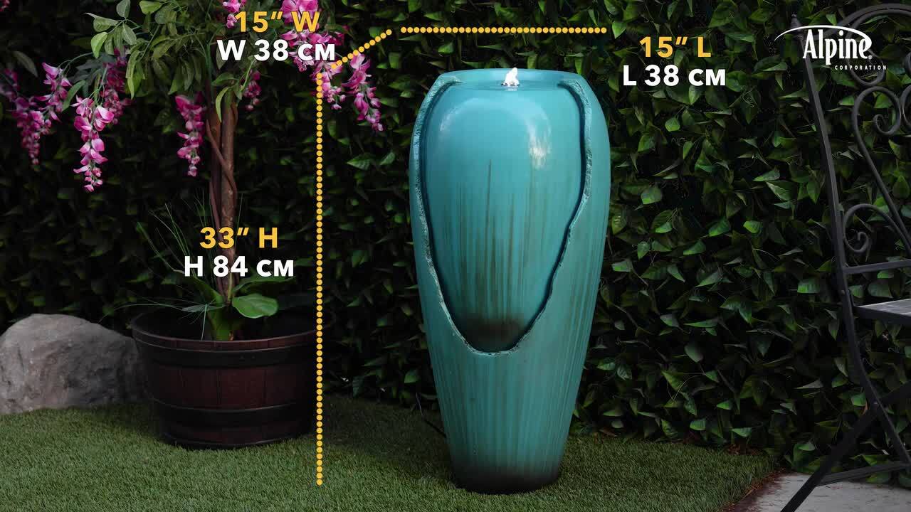 Alpine Corporation 33 in. Tall Ceramic Outdoor Jar Water Fountain