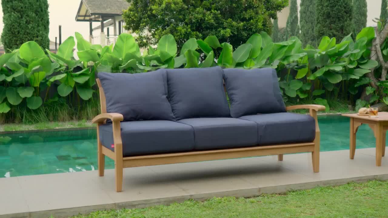 Cambridge Casual Torrey Teak Outdoor Couch Patio Sofa with Beige