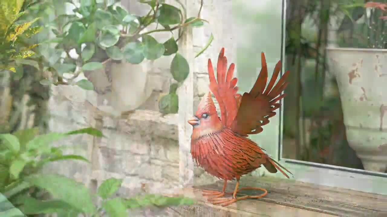 Metal Bird Yard Art- Large Red Bird Outdoor Fall Decoration- Unique  Realistic Design Gift idea