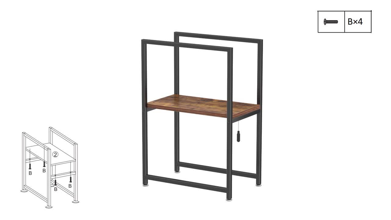 VECELO 3-Tier Brown Side Table Stable Open Shelves with Metal
