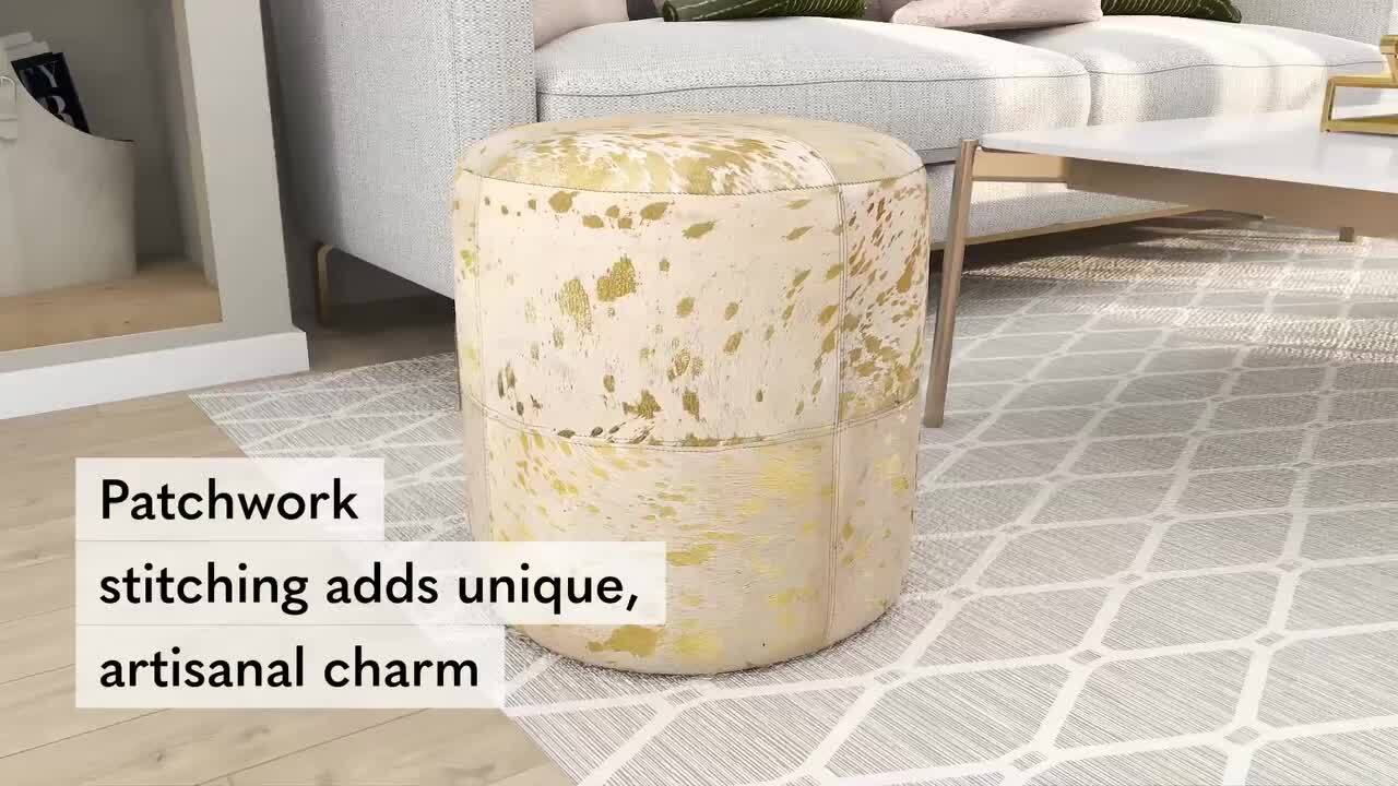 Litton Lane 17 Gold Handmade Leather Stool with Gold Foil