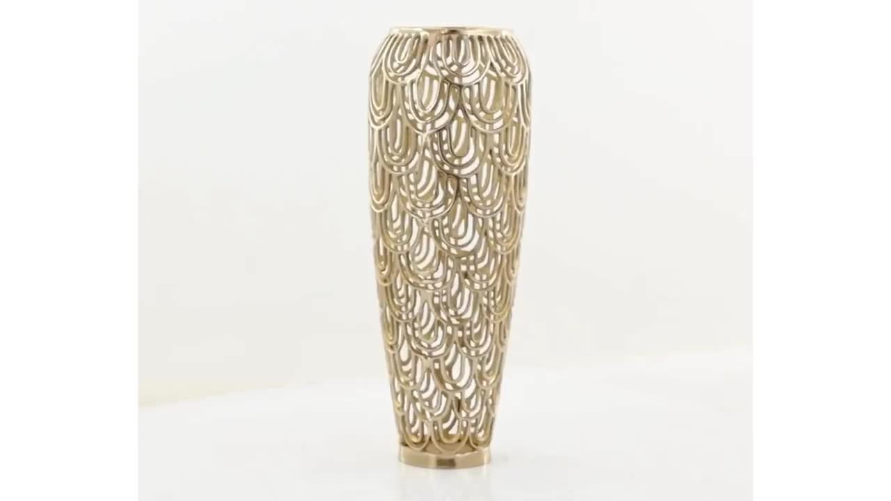 Litton Lane 25 in. Gold Art Deco Inspired Arched Aluminum Metal Geometric Decorative Vase