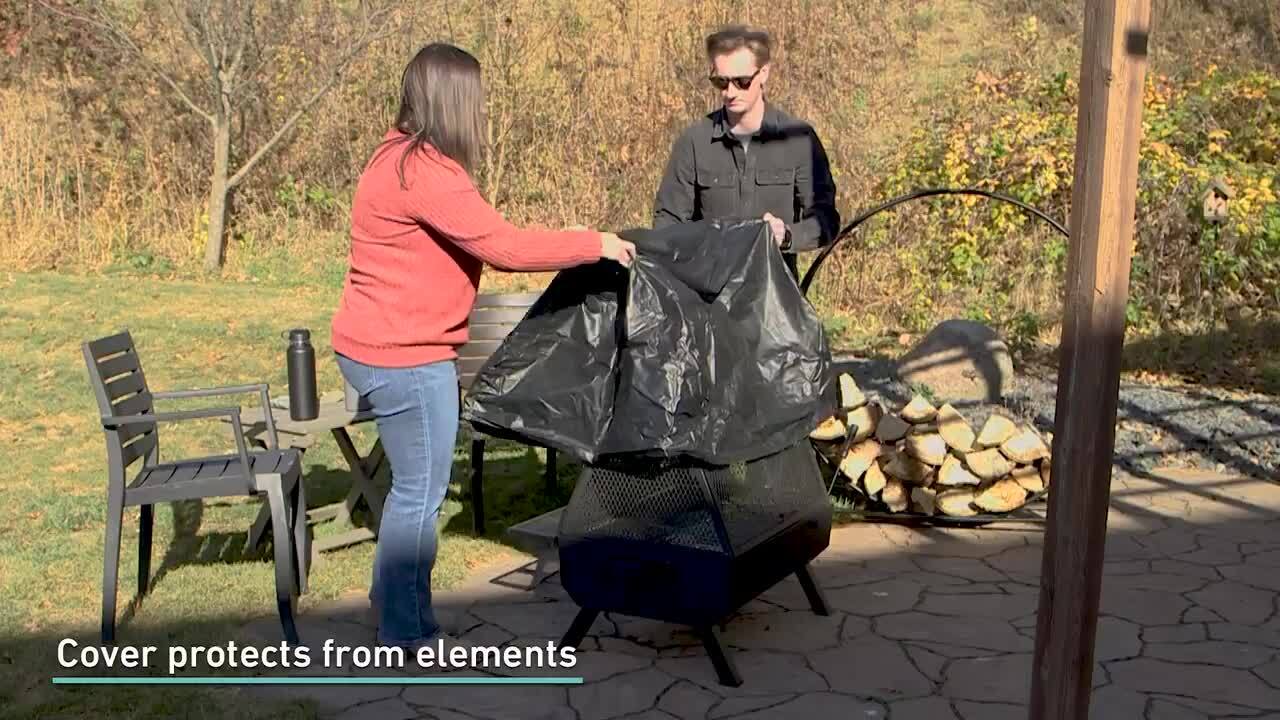 Sunnydaze Black Cross Weave 36 in. x 24 in. Round Steel Wood