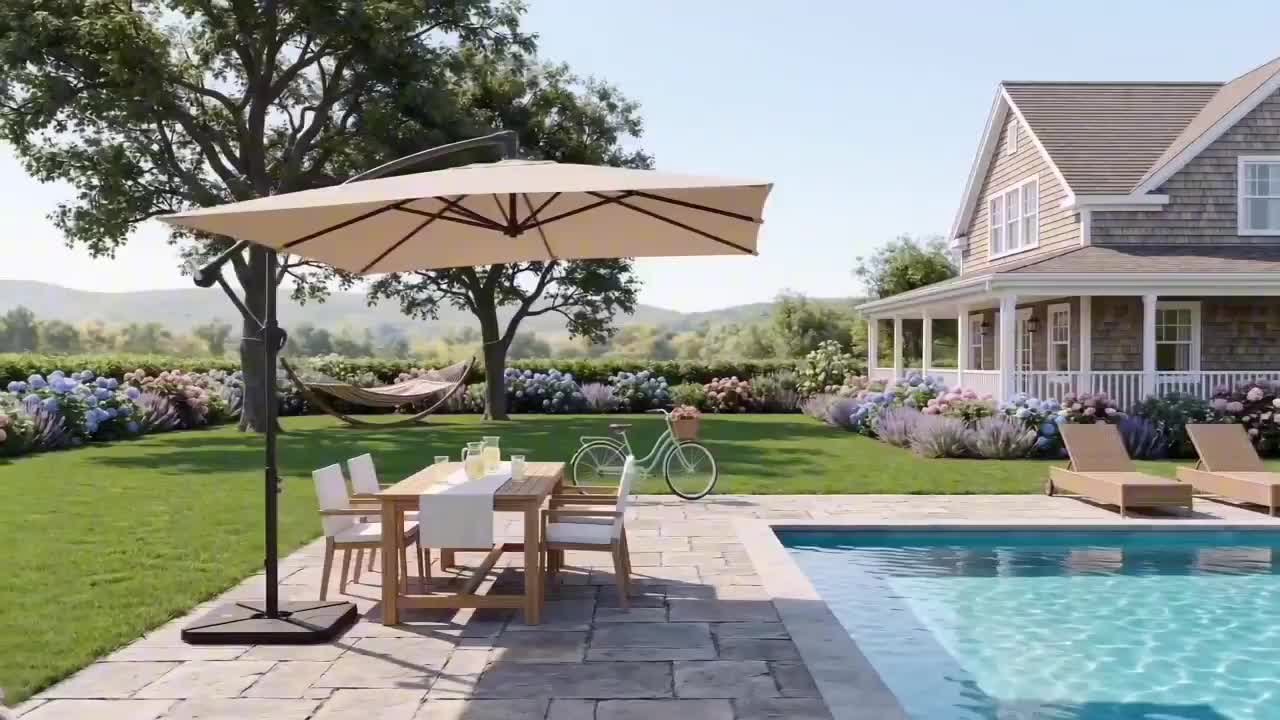 8 foot patio umbrella sale Tangkula 8x8 FT with Base Included, Square Offset Cantilever Outdoor Umbrella with 360 Degree Rotation, Crank Handle, Sandbags, Ribs for Pool Deck Garden Backyard : Patio, Lawn & Garden freeing up valuable space underneathno obstructive center pole to work around Midtown Umbrellas - The Lean