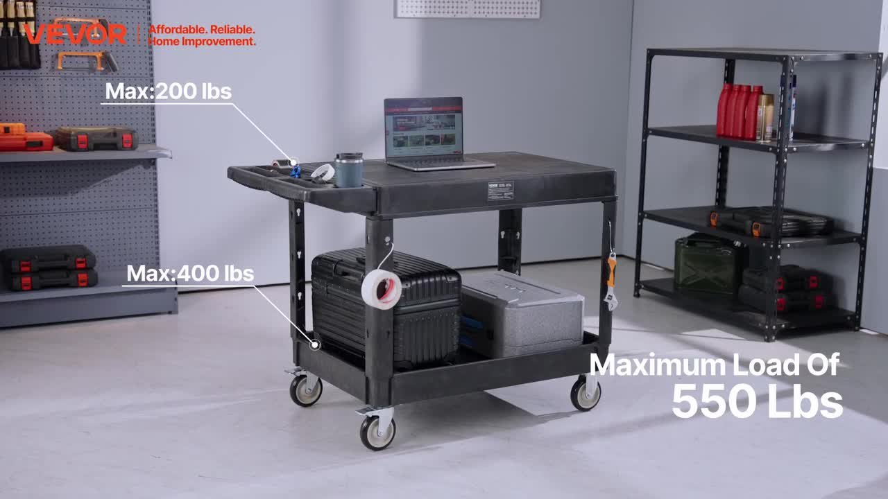 VEVOR Utility Cart 550 lbs. Capacity 31.3 x 17.7 in. 2-Shelf