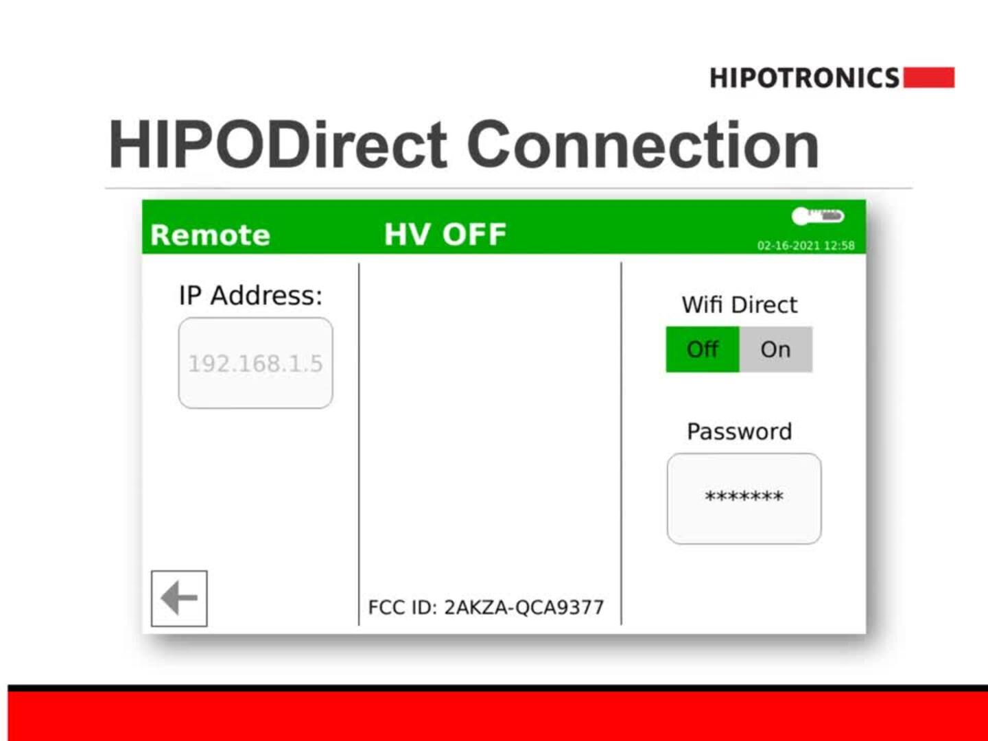 Hipotronics HIPODirect App! Software for HIPOTRONICS WiFi-direct capable products