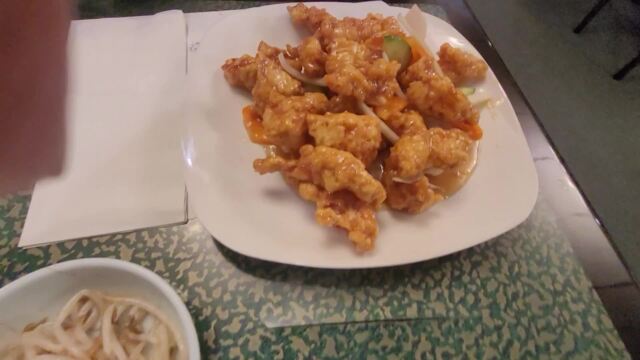 Banchan, japchae and Korean Fried boneless chicken