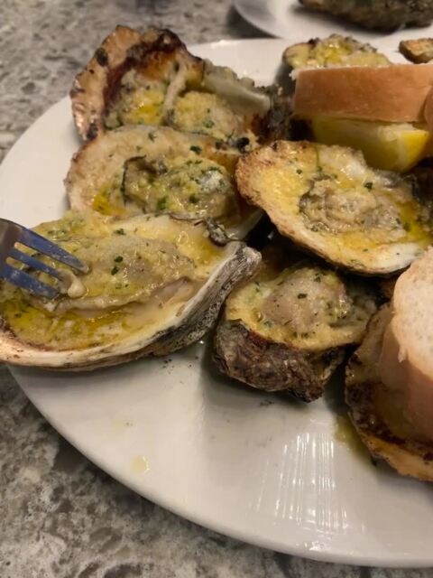 Sizzling juicy plump oysters