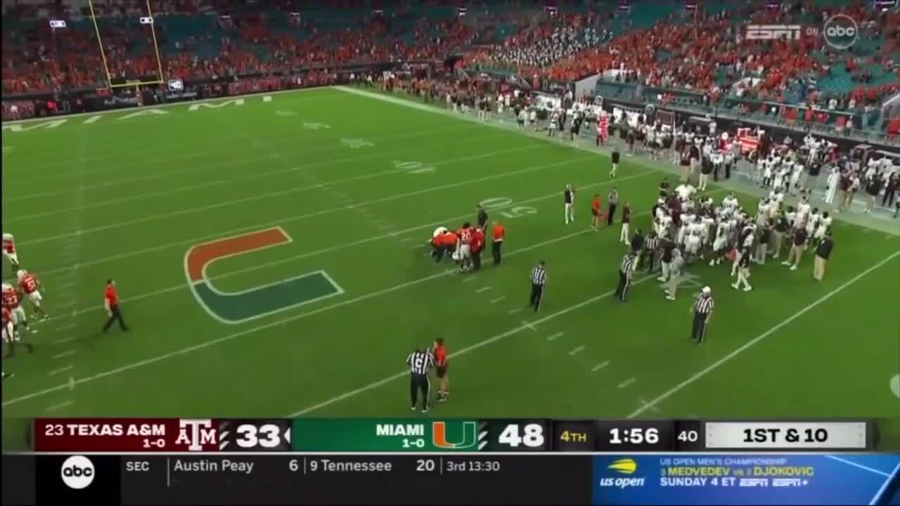 Miami All-America safety Kamren Kinchens carted off against Texas A&M after  scary injury