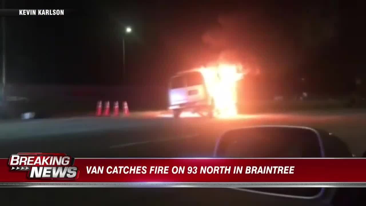 van bursts into flames on i 93 in braintree boston news weather sports whdh 7news