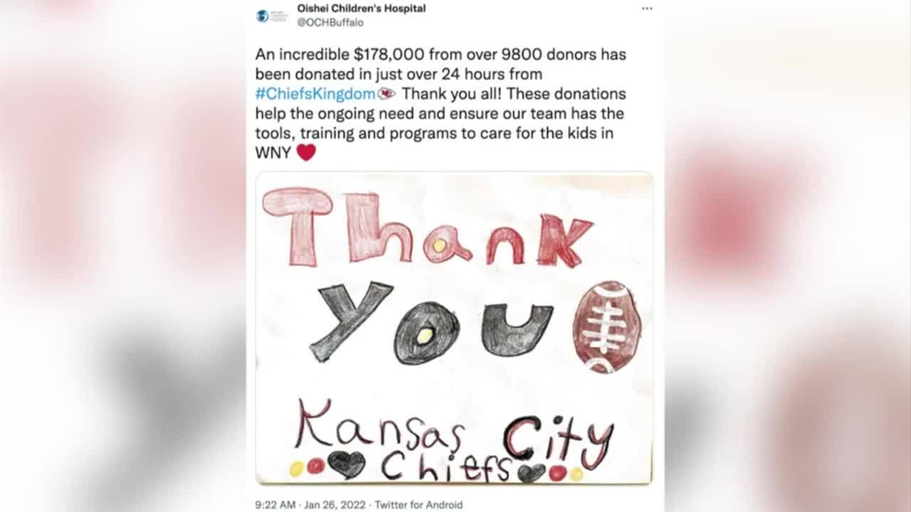 Kansas City Chiefs fans donate to Buffalo children's hospital after win  over Bills