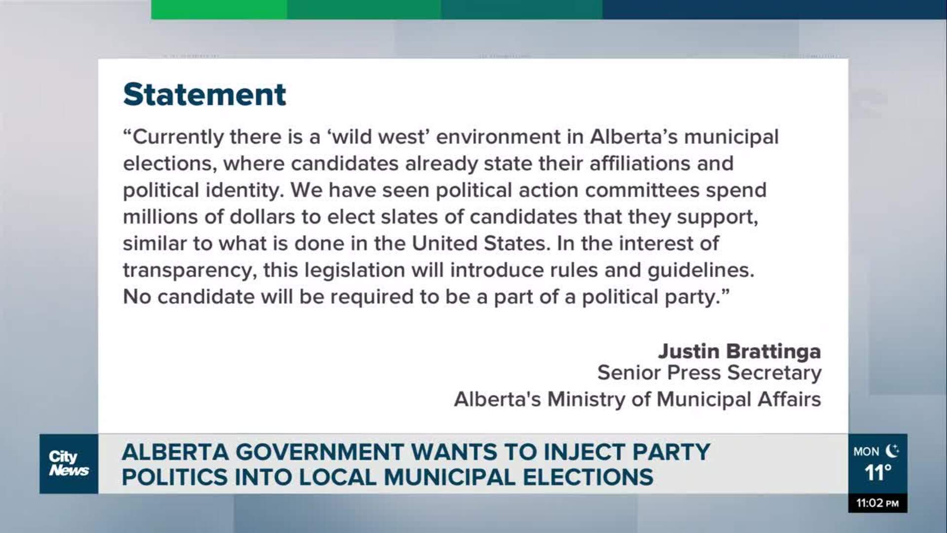 Alberta government to inject party politics into local municipal elections