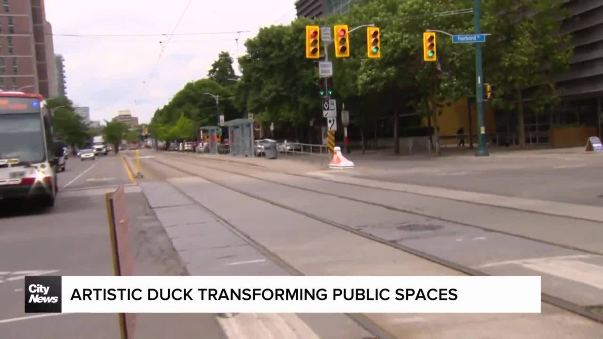 An artistic duck is leaving a colourful mark on TTC platforms around Toronto