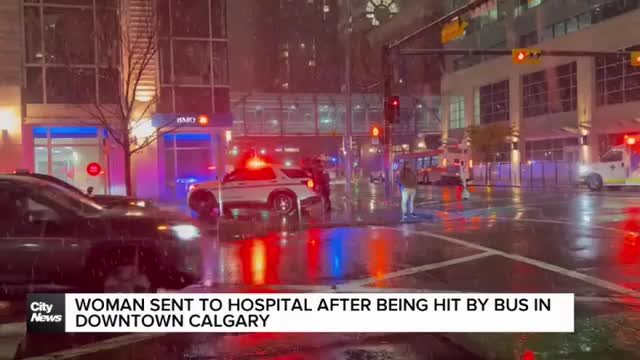 Woman sent to hospital after being hit by bus in downtown Calgary