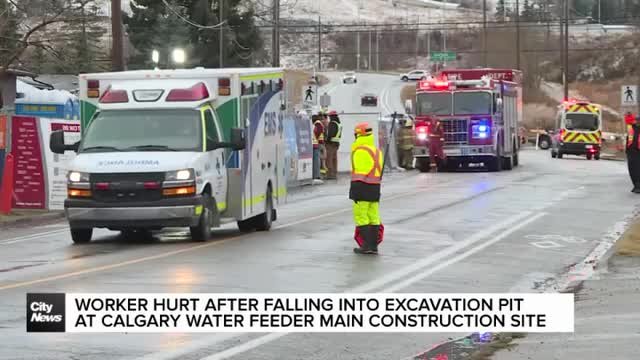 Worker hurt after falling into excavation pit at Calgary water feeder main construction site