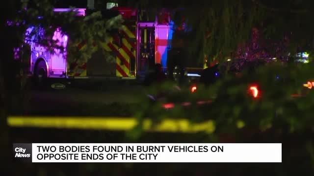 Two bodies found in burnt vehicles on opposite ends of the city