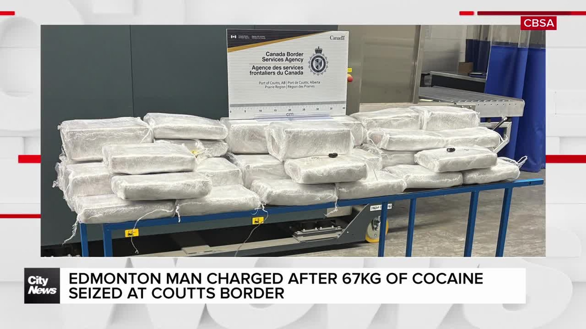 Edmonton man charged after 67 kg of cocaine seized at Coutts Border