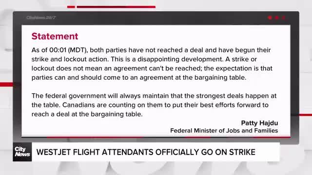 WestJet flight attendants officially on strike