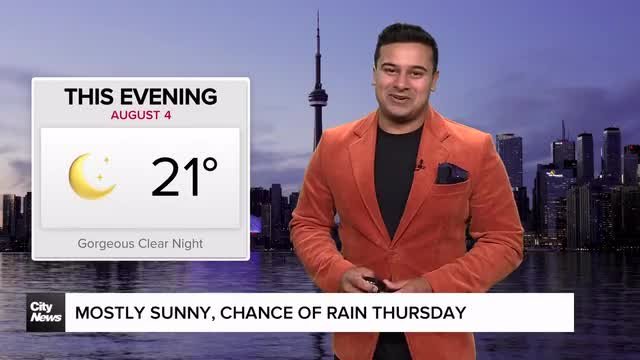 Mostly sunny with a chance of rain Tuesday