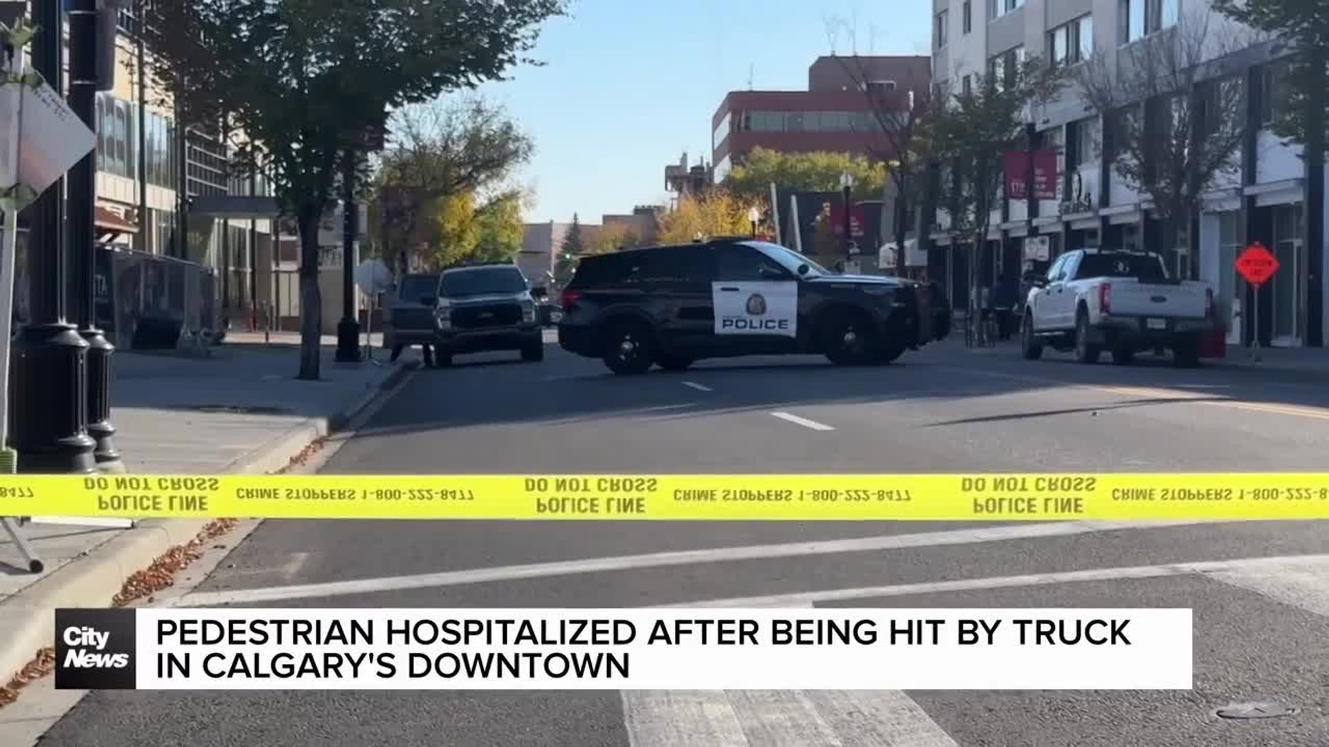 Pedestrian hospitalized after being hit by a truck in Calgary’s downtown