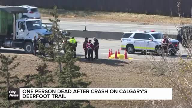 One dead after crash on Deerfoot Trail; road closure in SE Calgary