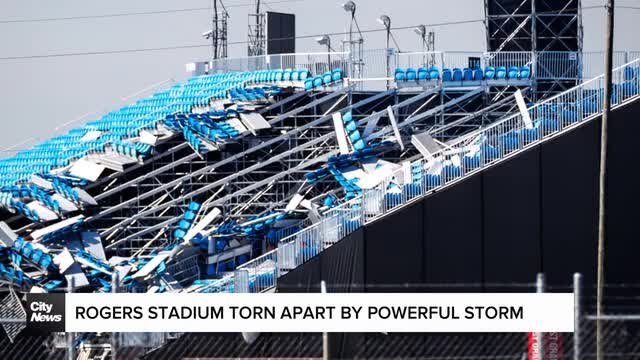 Rogers Stadium torn apart by powerful storm