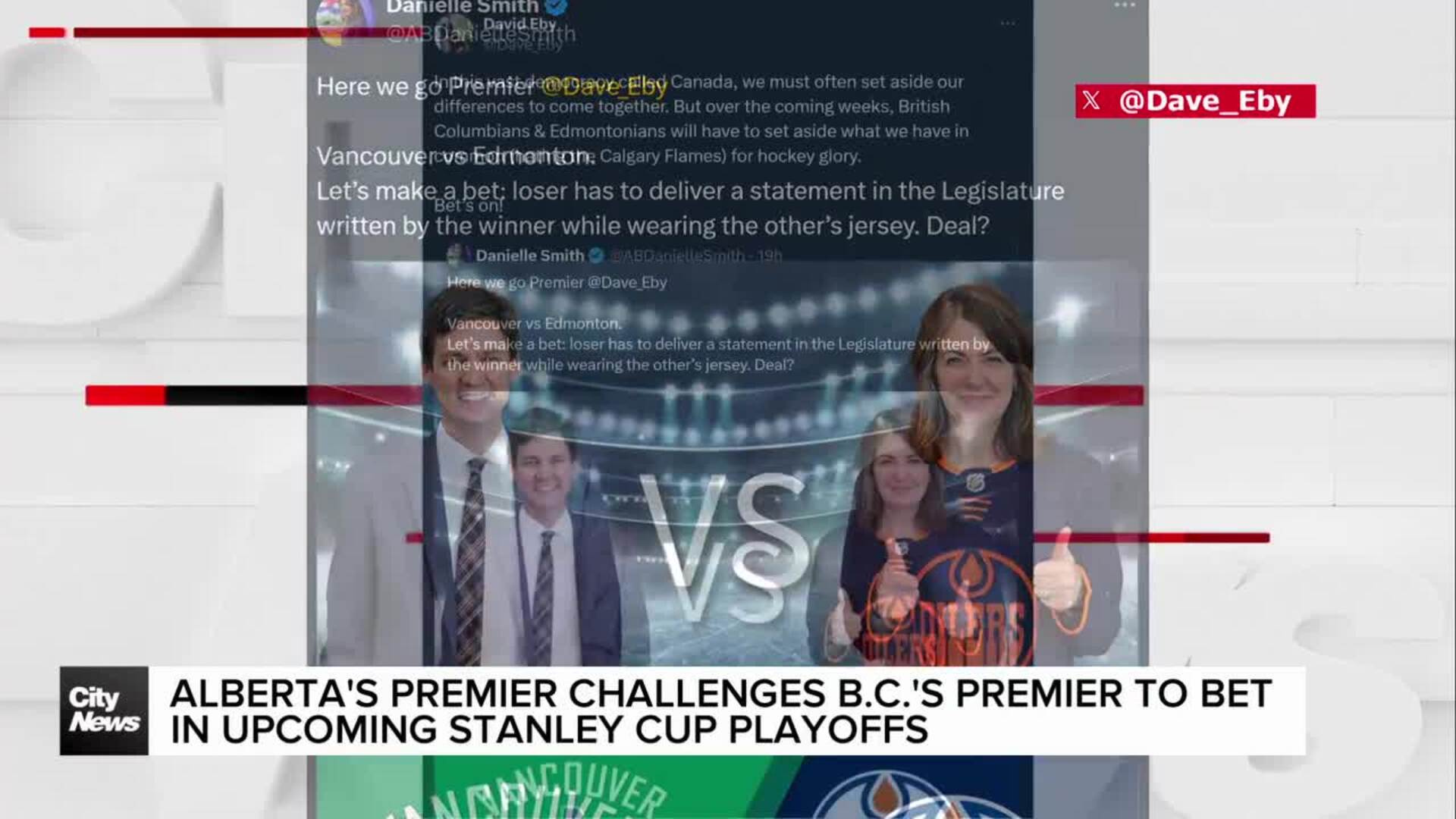 Alberta's Premier challenges B.C.'s Premier to bet in upcoming Stanley Cup playoffs