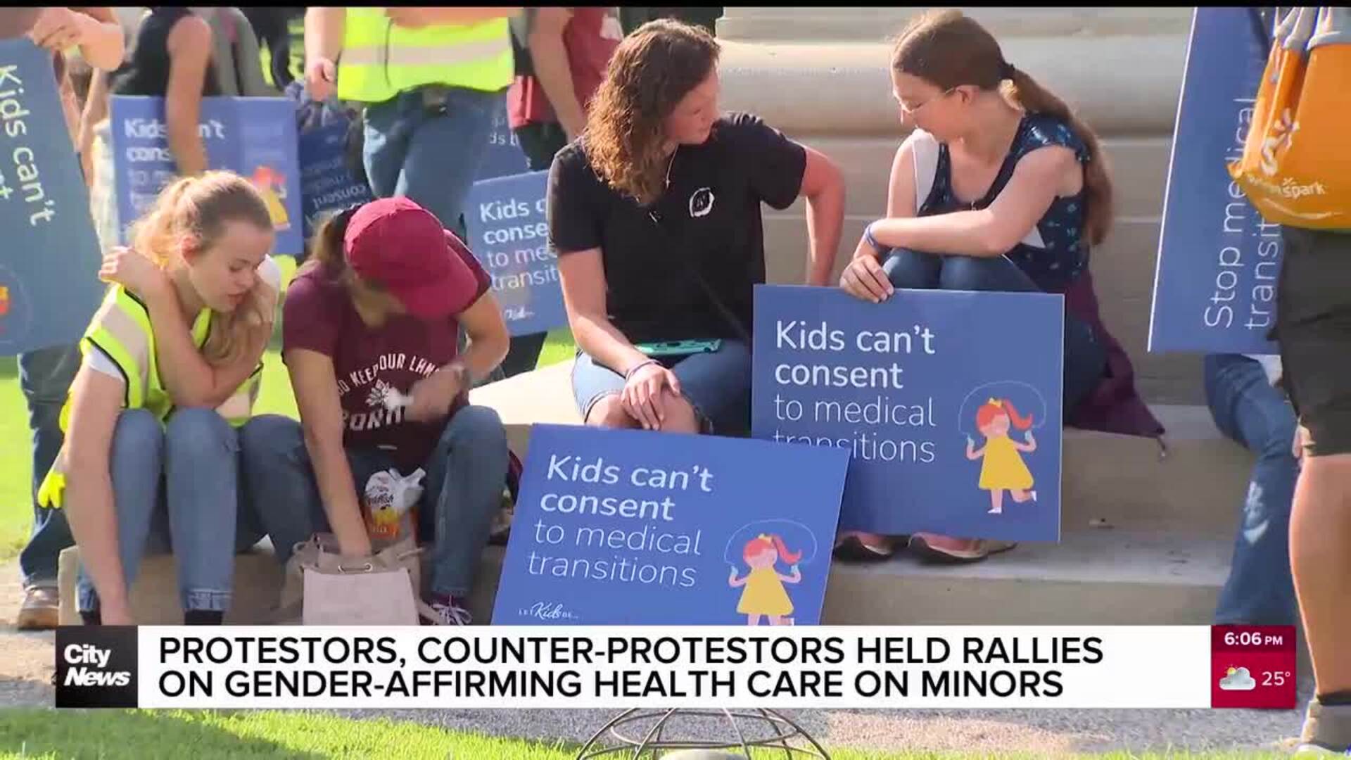 Duelling protesters feud over gender-affirming care for transgender youth at Queen’s Park